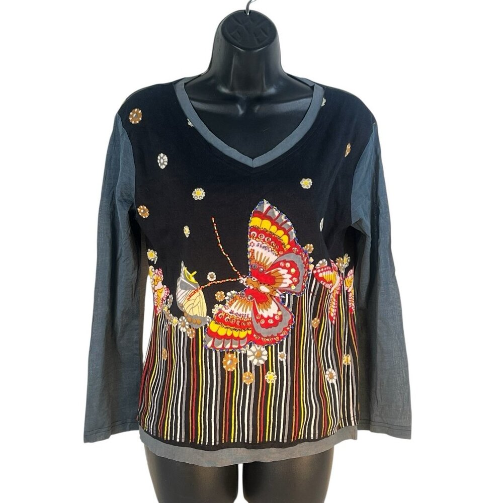 vtgY2K Nikky Mosaic‎ Beaded Butterfly Whimsigoth Sz M T Shirt NWT deadstock
